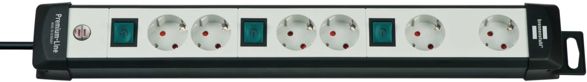 Brennenstuhl 1951560600 Premium-Line Technology razdelilnik 6-poln črno/svetlo siv 3 m H05VV-F 3G1,5 2-poln preklopljiv posebej pripravljen za adapterske vtiče