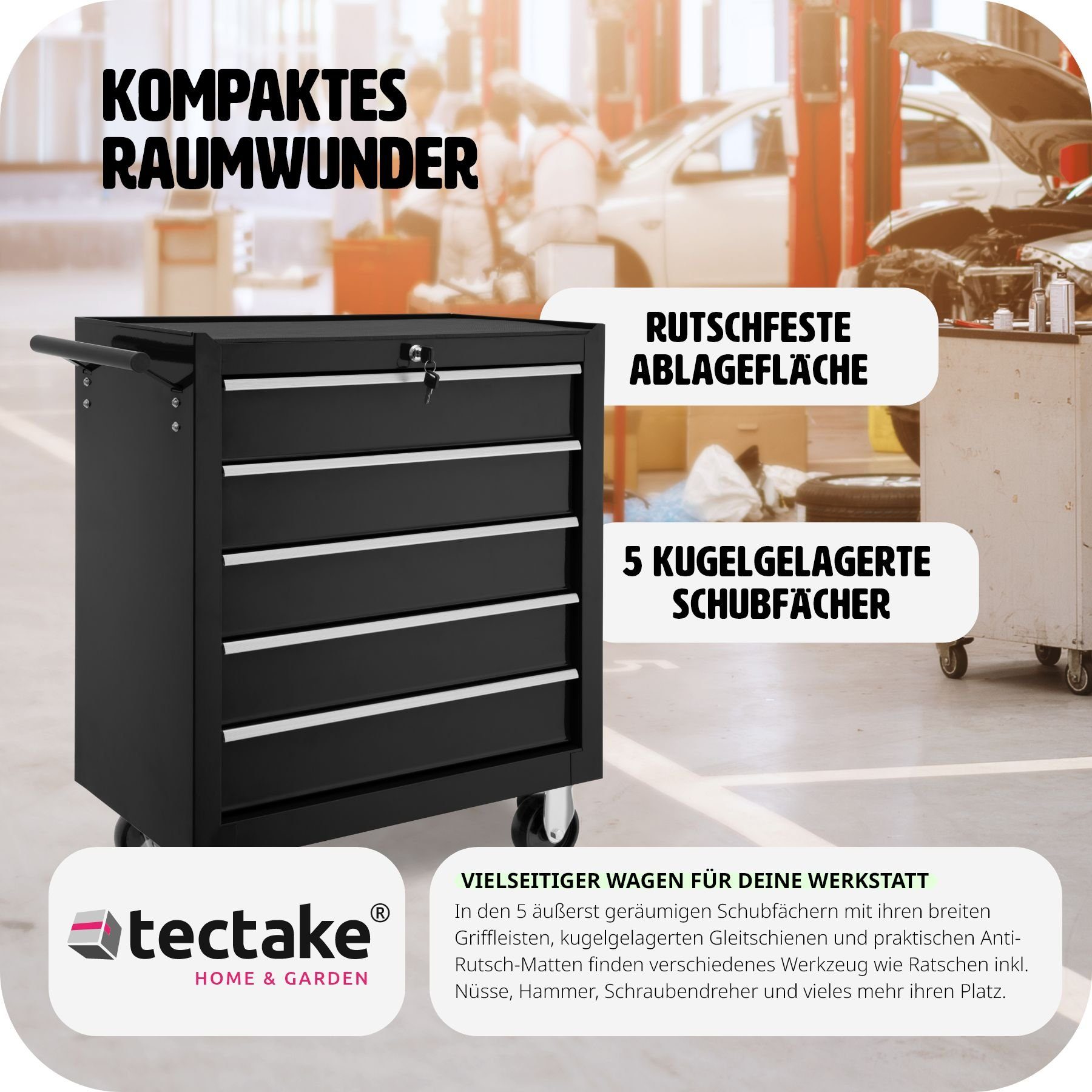 tectake Werkzeugwagen Werkzeugwagen mit 5 Schubladen, schwarz