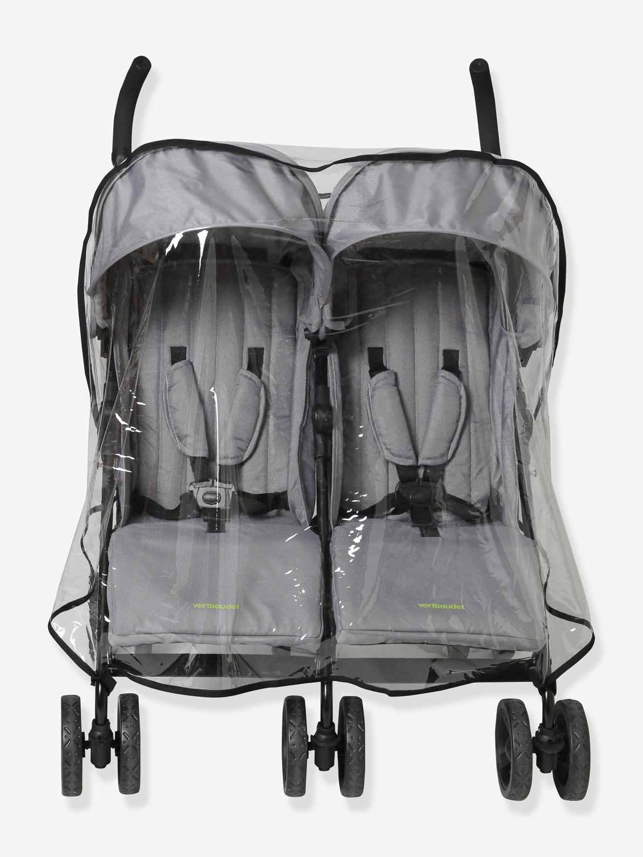 Habillage pluie universel pour poussette double côte à côte transparent