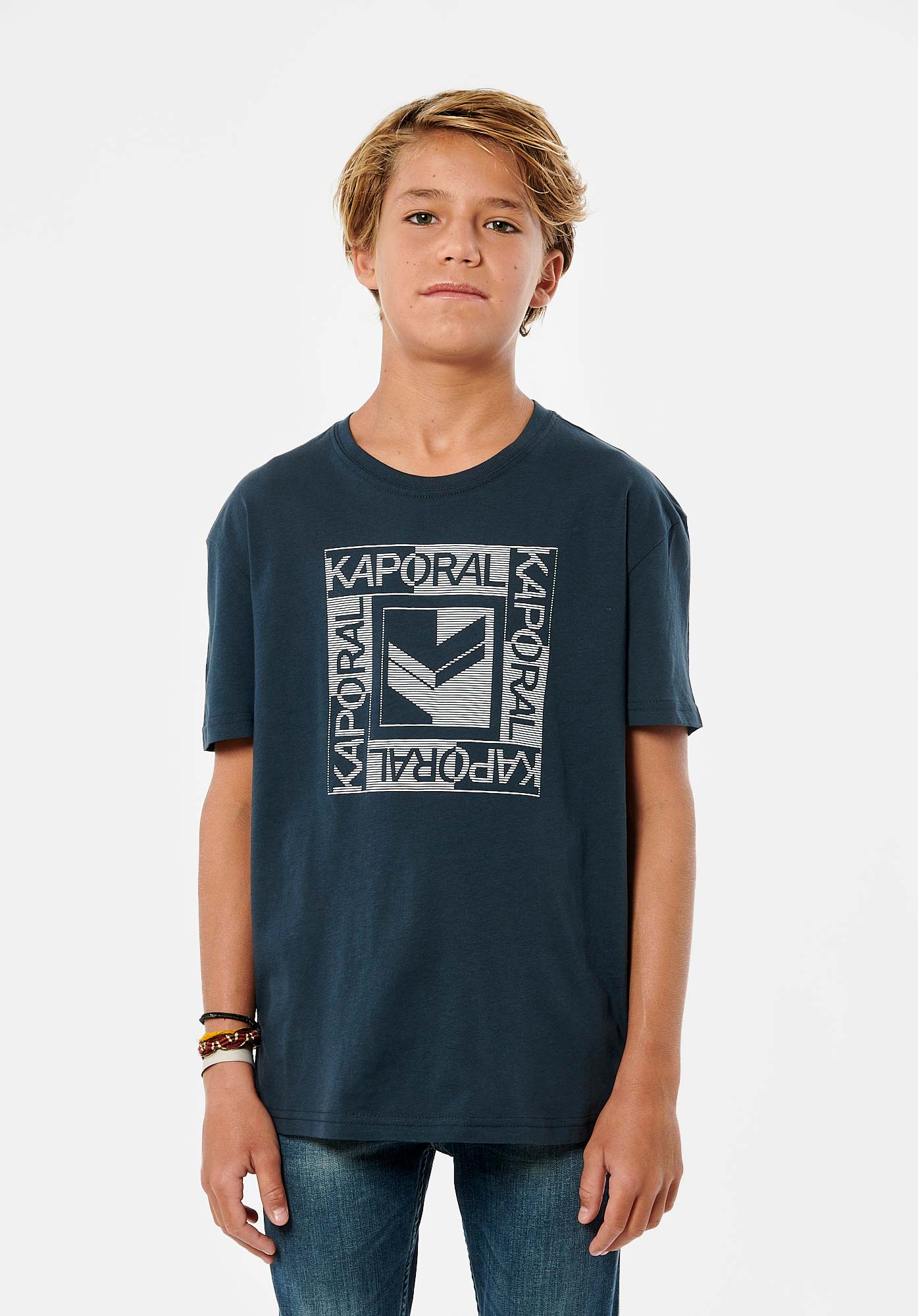 ELAGO  T-shirt bleu marine garçon 100% coton