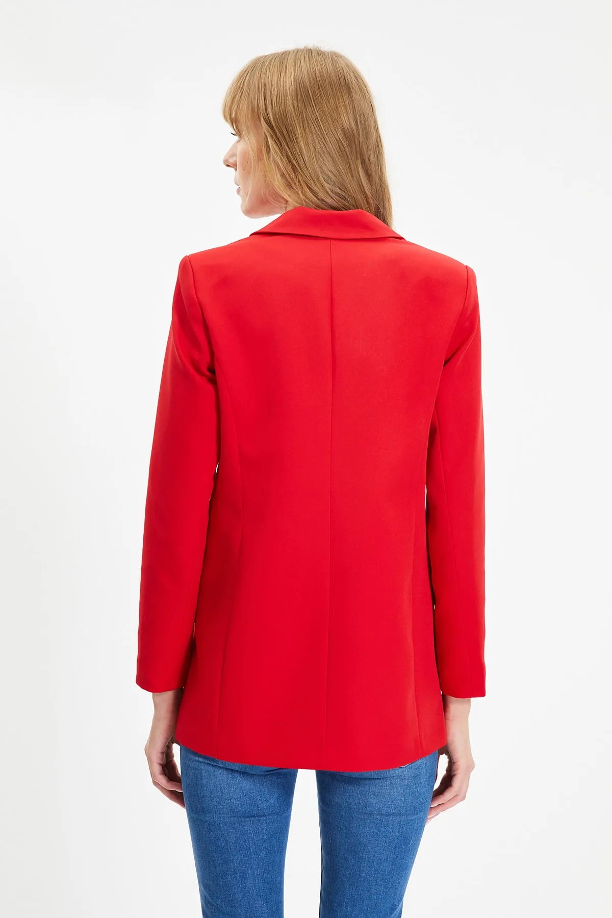 Trendyol Collection  Roter, normal gefütterter, zweireihiger, gewebter Blazer mit Verschluss TWOSS20CE0059