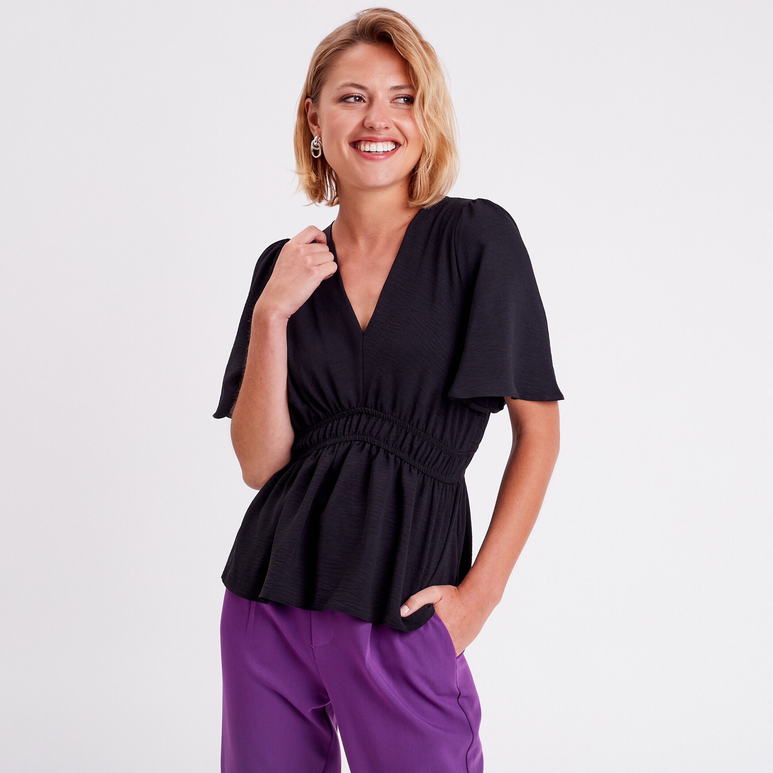 Blouse manches courtes noir femme | Cache Cache