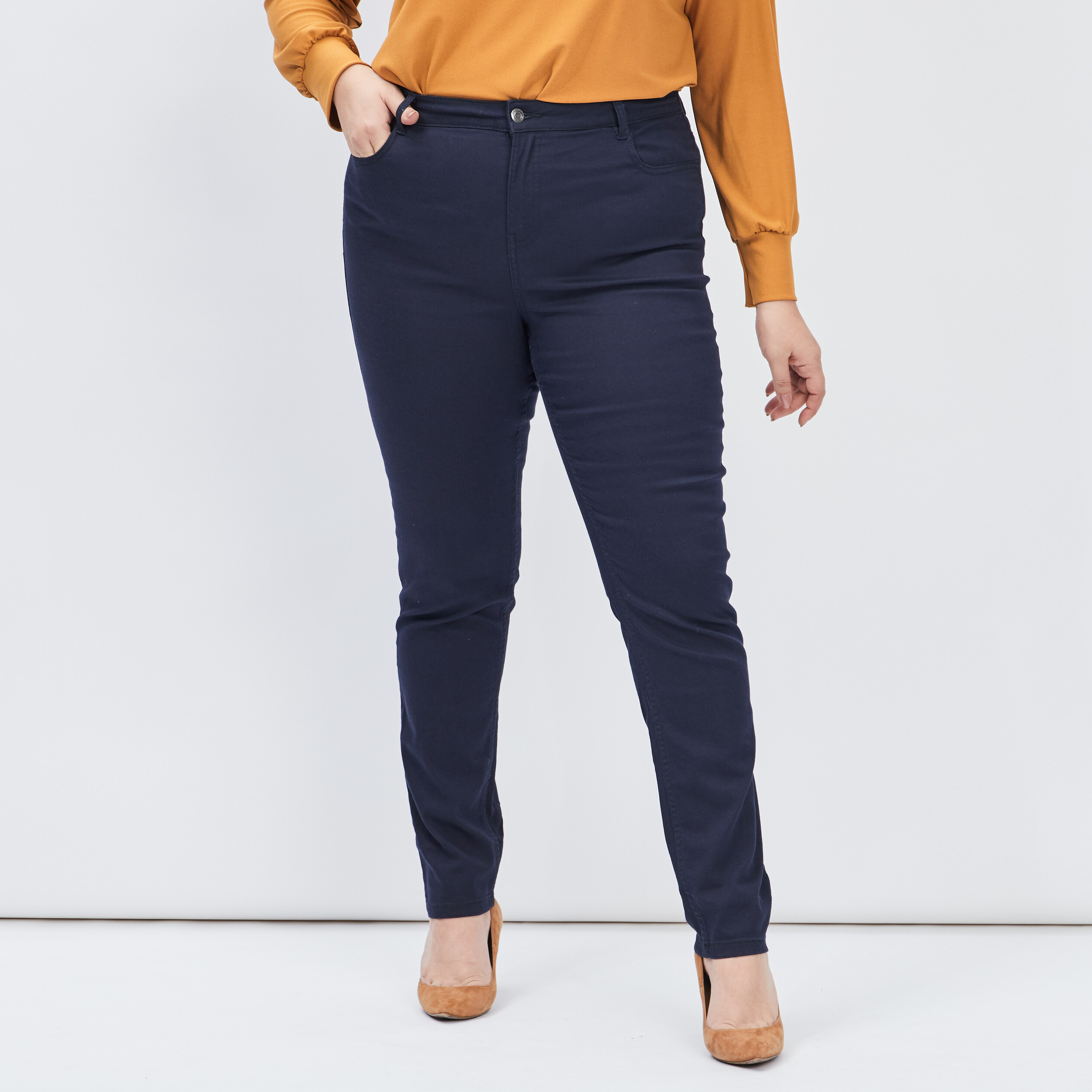 Pantalon slim bleu marine femme grande taille | La Halle