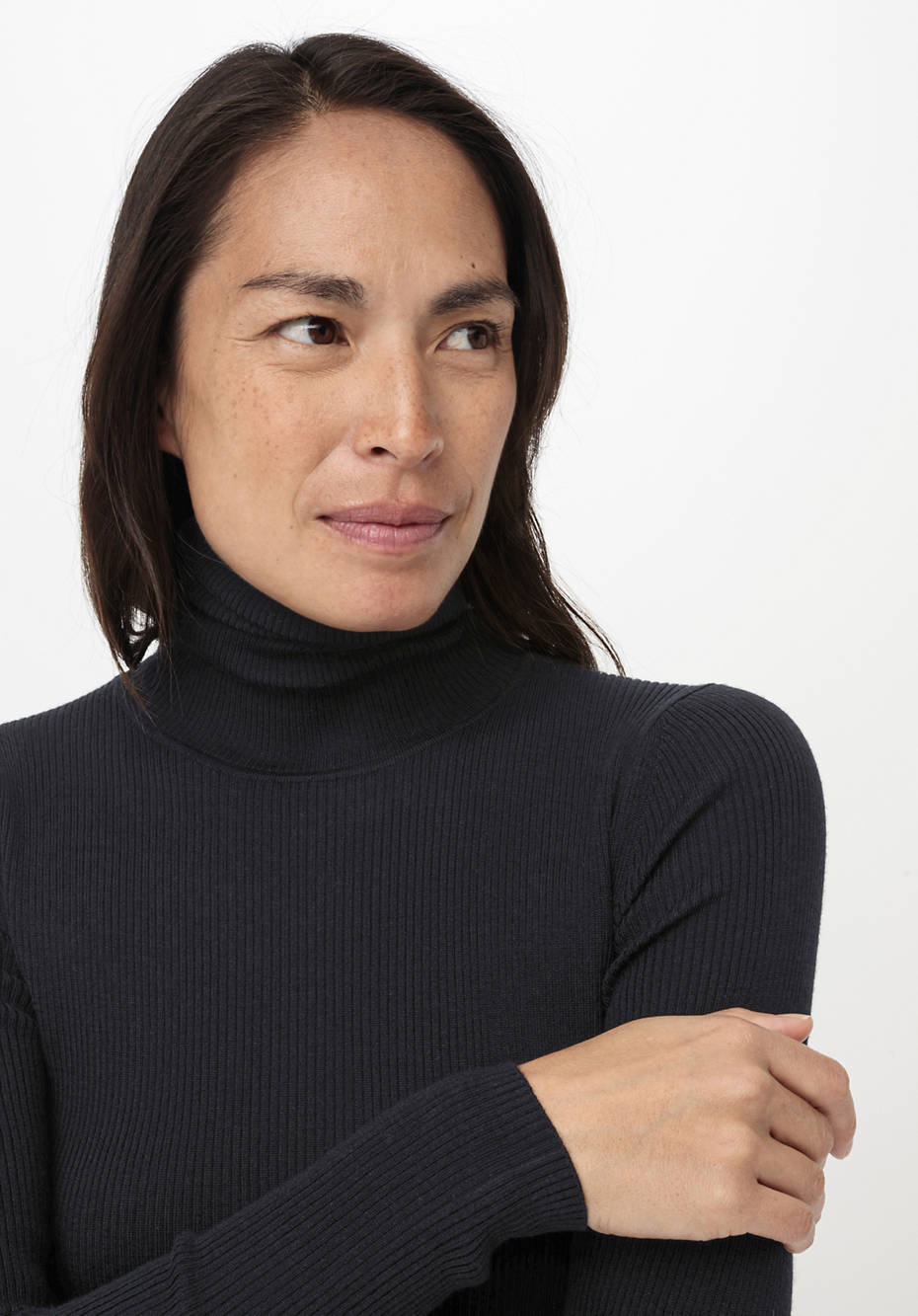 Rollkragenpullover aus Bio-Merinowolle mit Seide