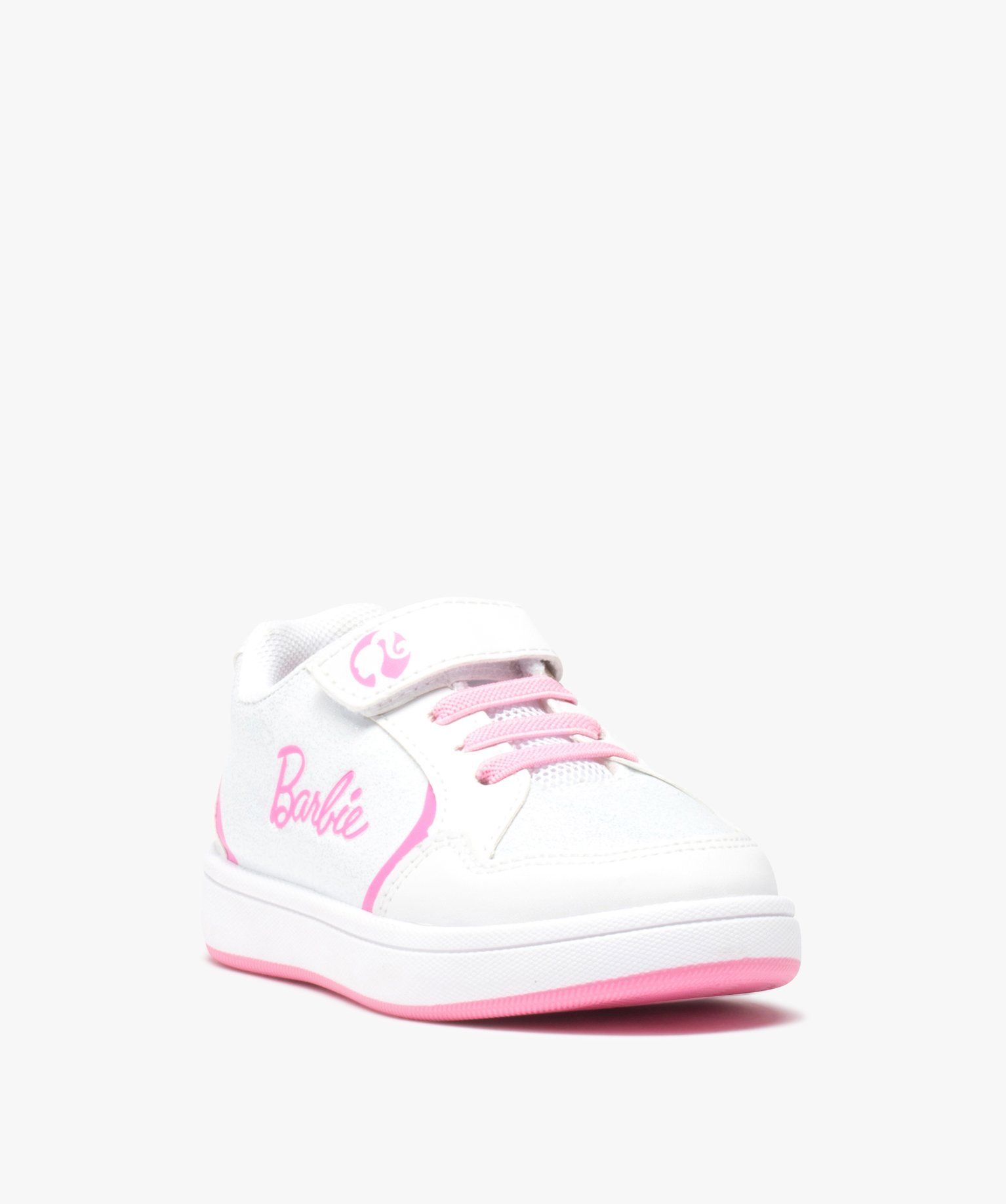 Baskets fille pailletées à scratch et à lacets - Barbie blanc | GEMO