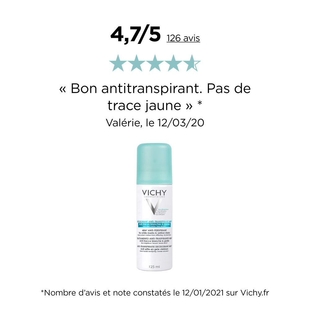 Vichy Déodorant anti-transpirant 48h + anti-traces - Spray Déodorant