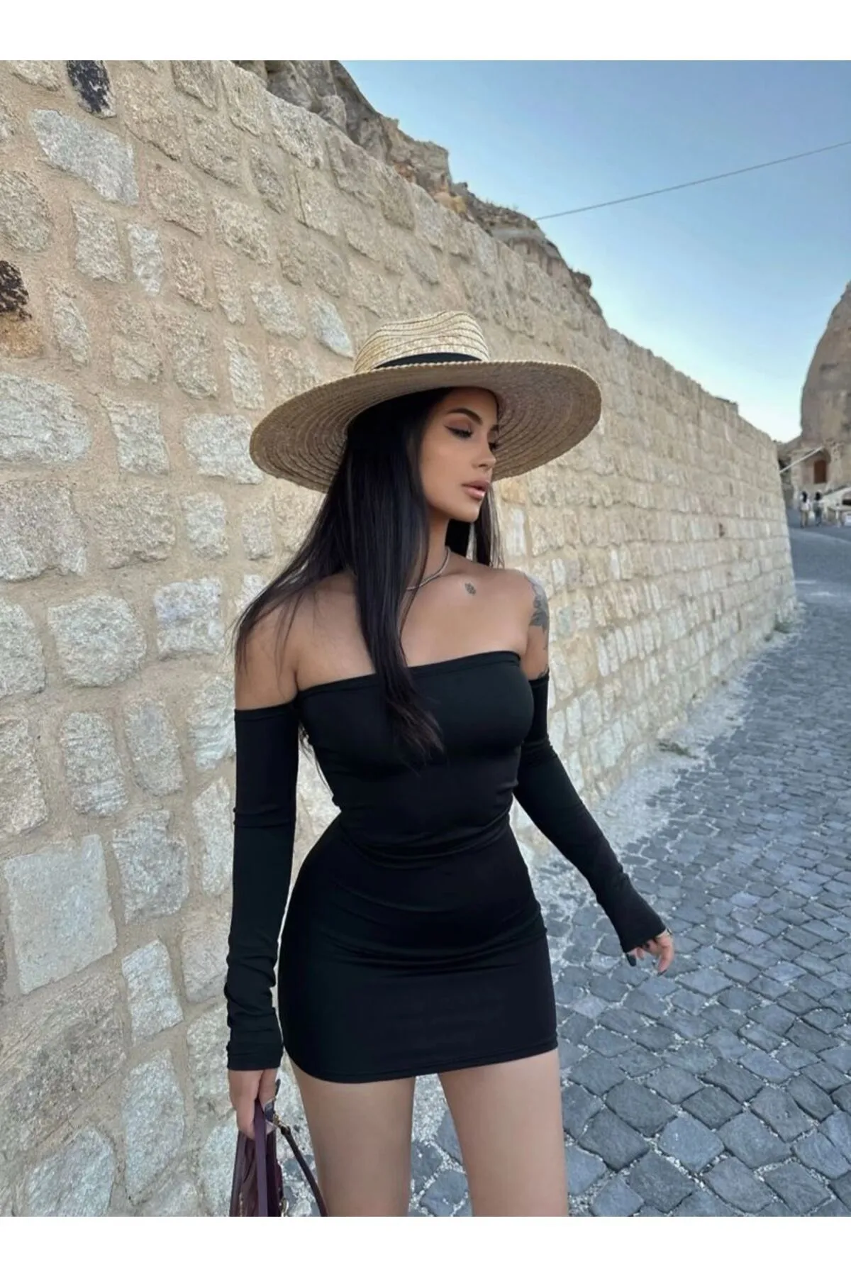 ALLEYTA  Schwarzes, trägerloses Mini-Taucherkleid für Damen
