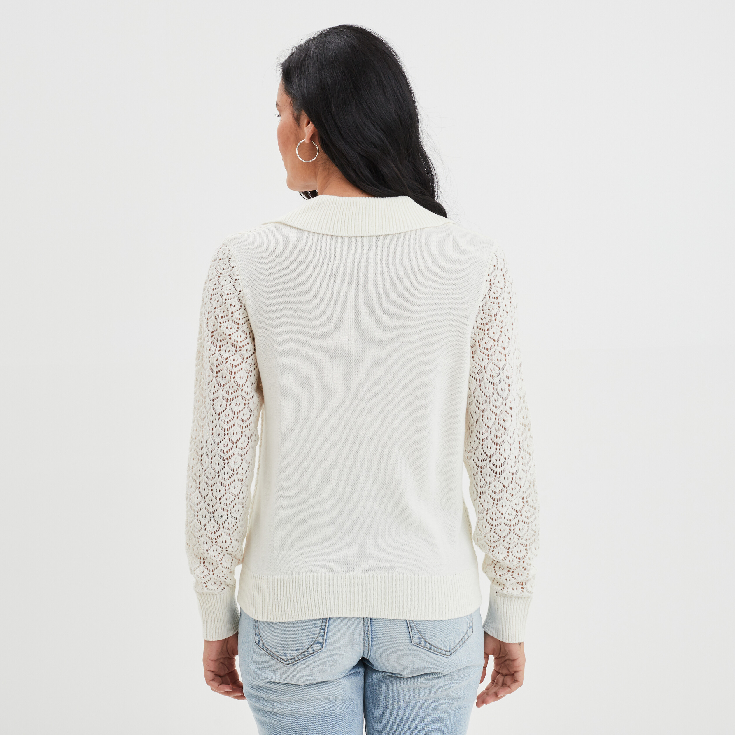 Pull ajouré col polo Creeks blanc femme | La Halle