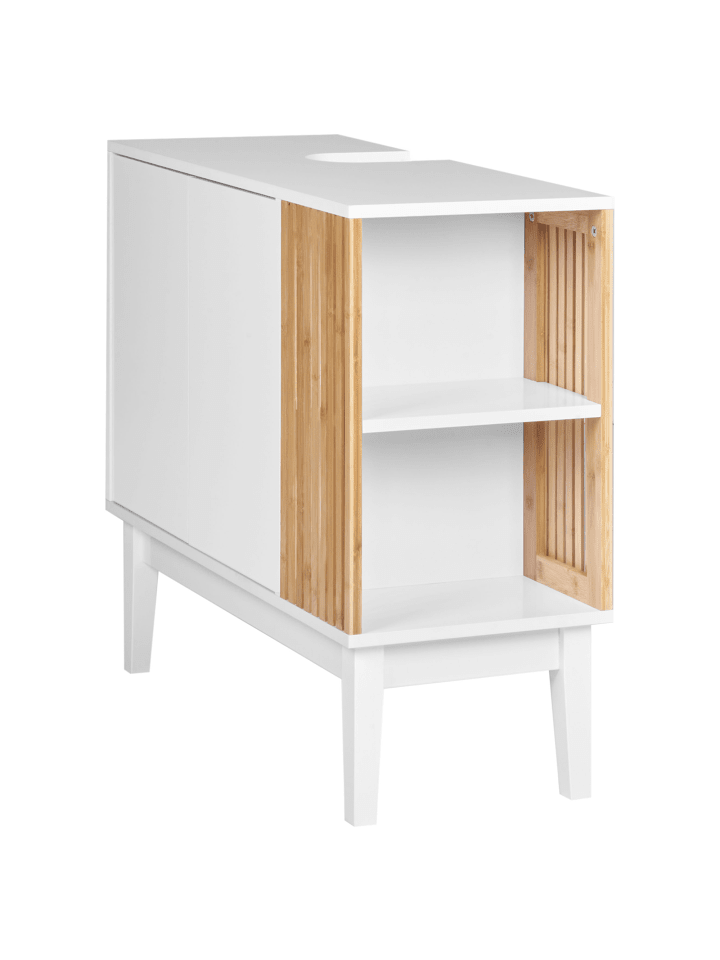 Beliani Badezimmerschrank NUBES in Weiß/Heller Holzfarbton günstig kaufen onesize