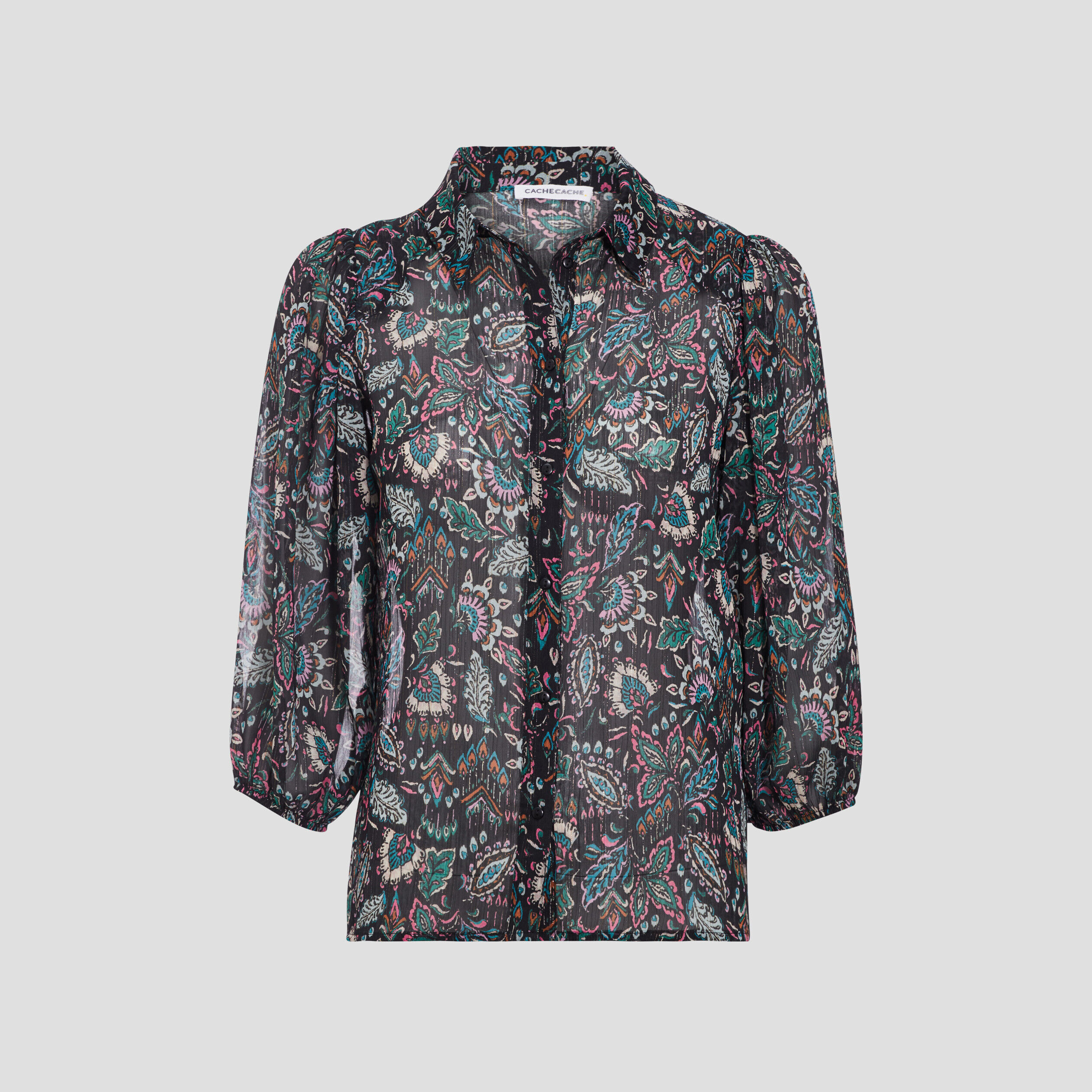 Chemise manches 3/4 noir femme | Cache Cache