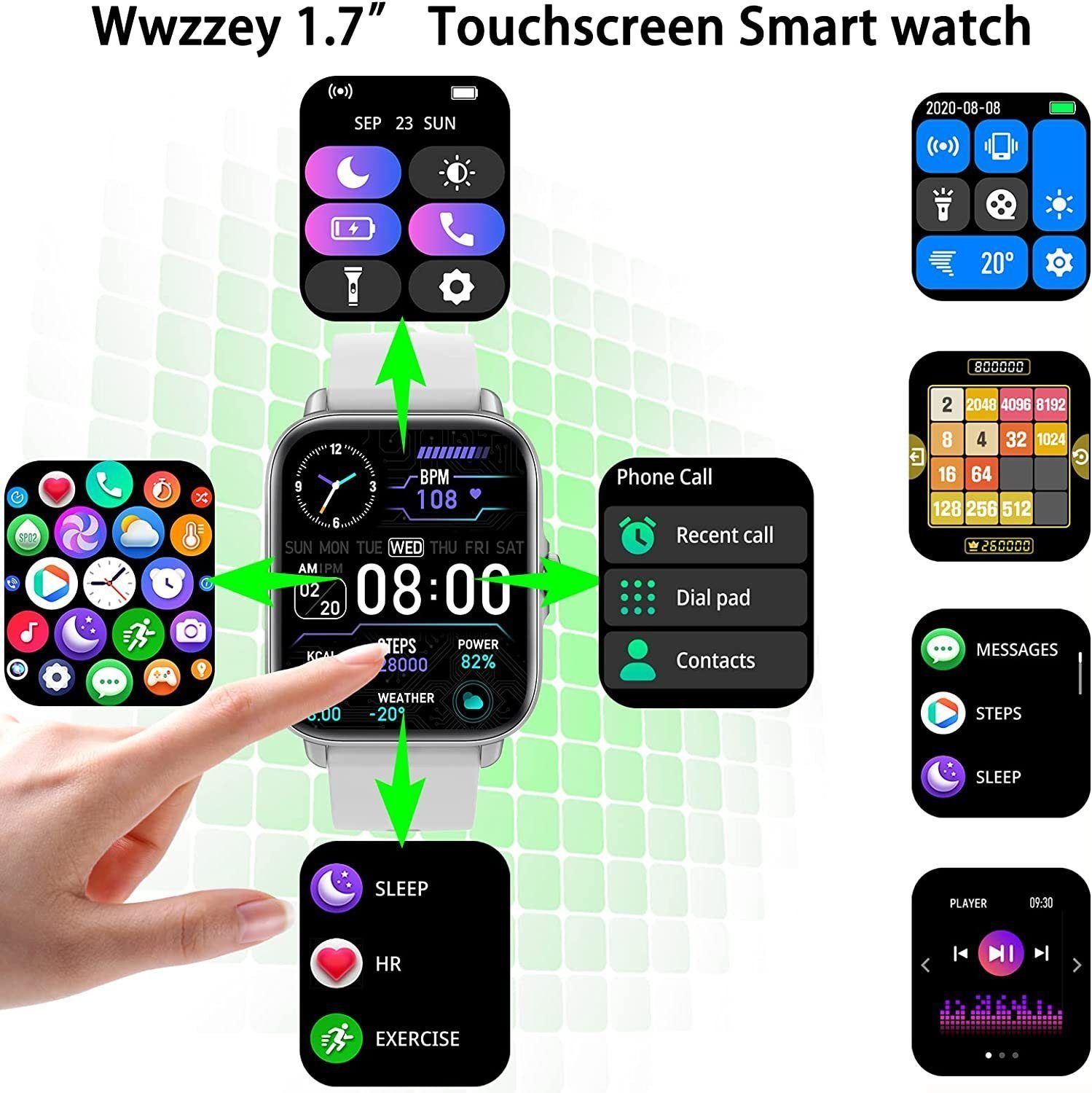 Mutoy smartwatch,Fitness Tracker uhr für Damen Herren mit Telefonfunktion Smartwatch (Fitnessuhr mit Telefonfunktion 1,7