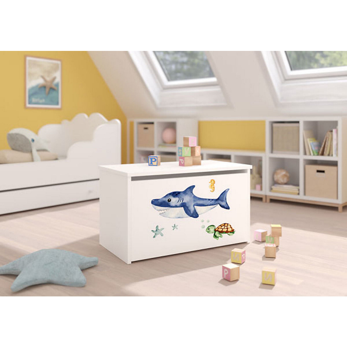 Spielzeugtruhe Sitztruhe Daria 73cm Motiv wählbar mit 1 Klappe