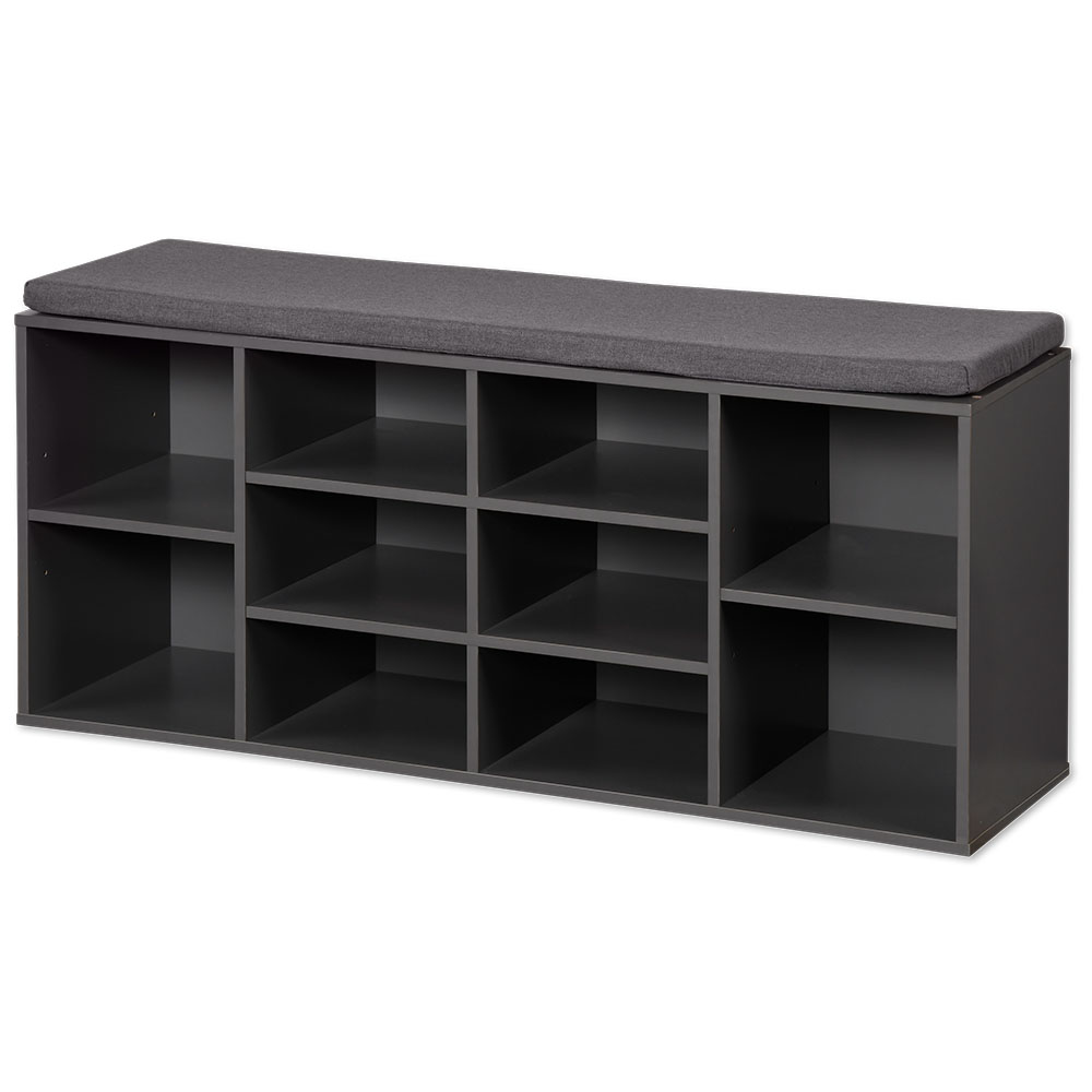 Kesper Universal-/ Schuhschrank mit Sitzkissen und Schublade, grau lackiert