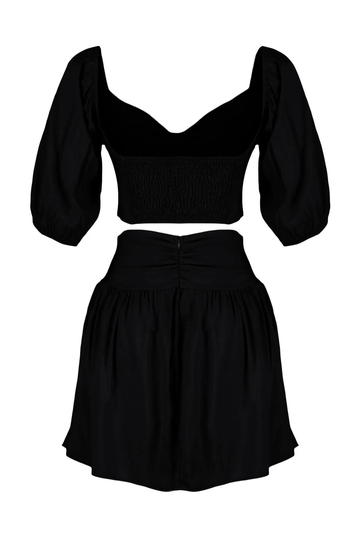 Trendyol Collection  Schwarzes gewebtes Cut-Out/Fenster-Blusenrock-Set TBESS23AU00176