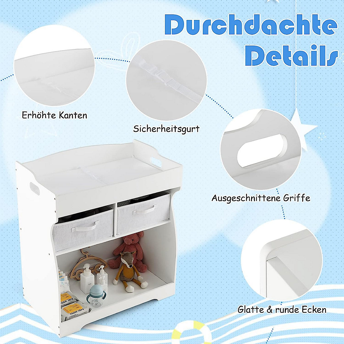 2 in 1 Wickeltisch Kommode Mit Sicherheitsgurt Matte