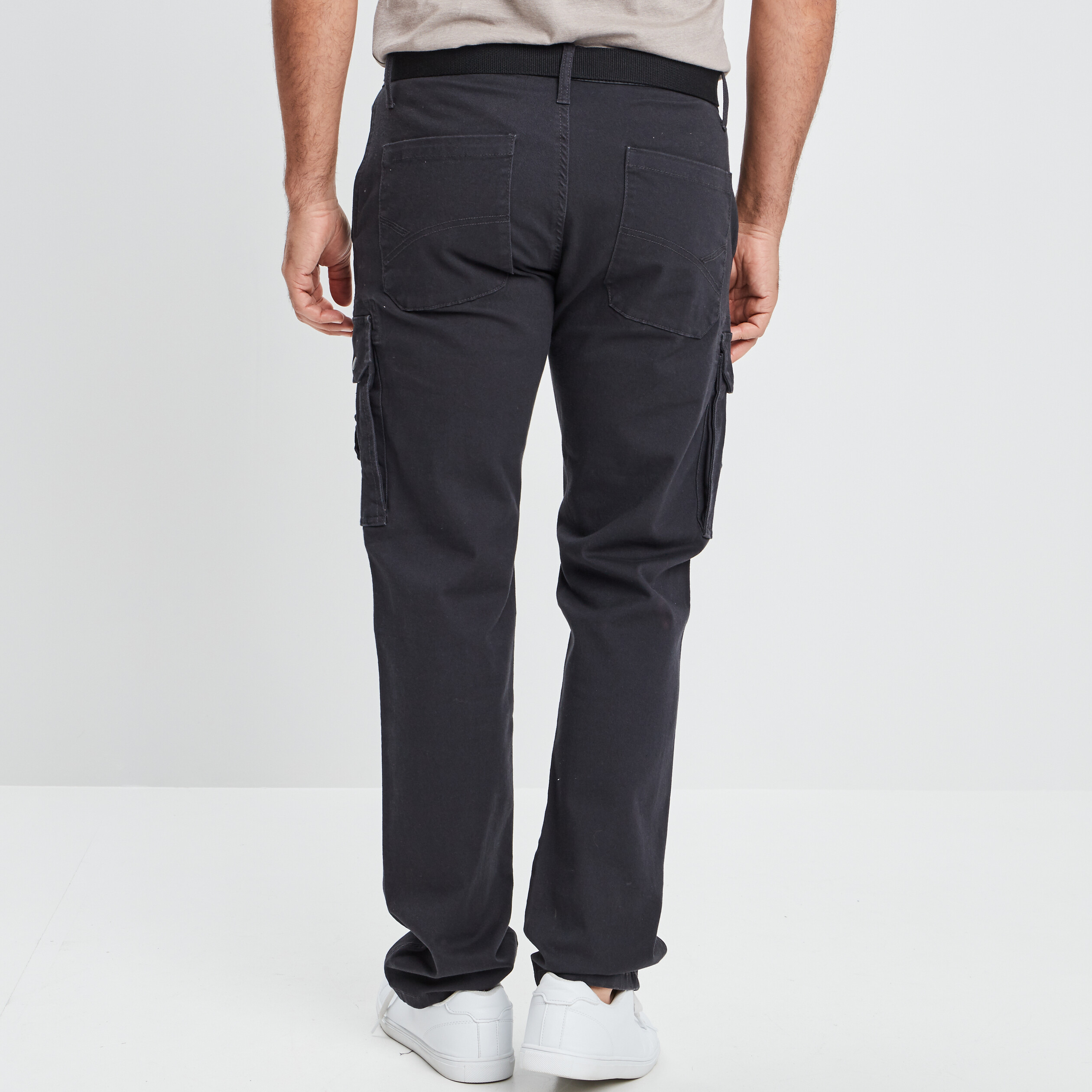 Pantalon cargo regular ceinturé gris foncé homme | La Halle