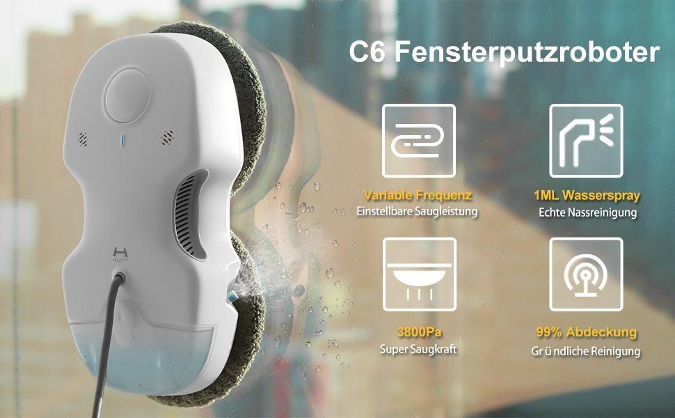 HUTT Saugroboter C6, Auto Wasserspray Fensterreiniger Roboter, Fensterputzer
