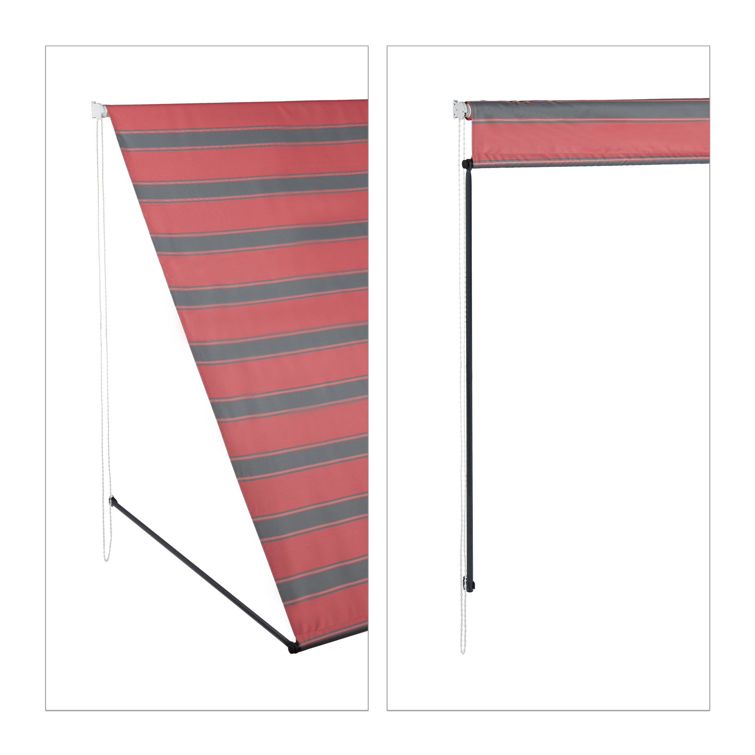relaxdays Markise Fallarmmarkise in Grau-Rot 250 x 120 cm