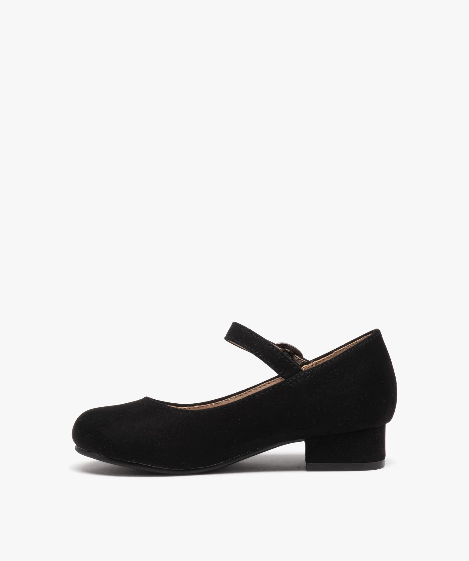 Ballerines fille unies en suédine et à petit talon carré noir | GEMO