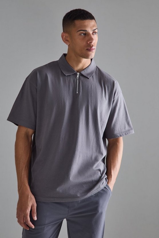 Oversize Poloshirt mit Reißverschluss