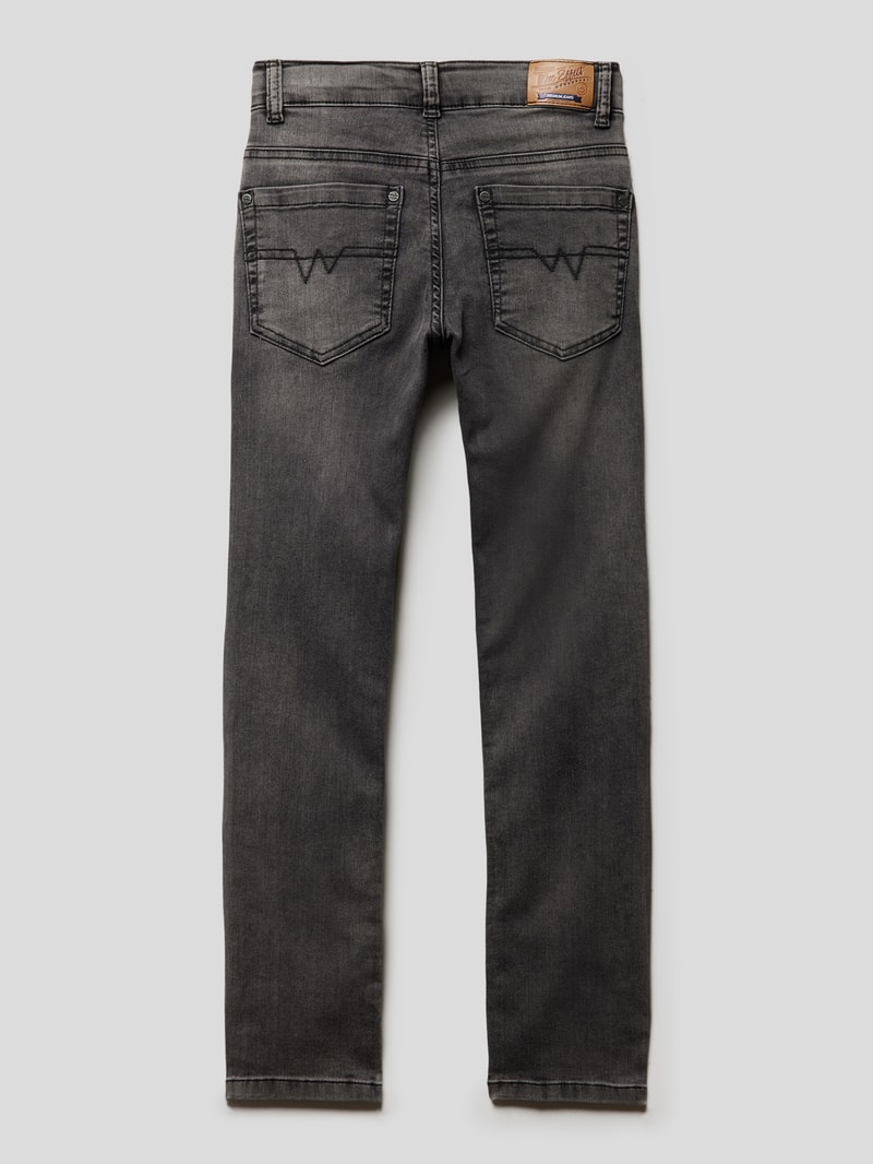 Jeans mit Label-Patch Modell 'Nos' in mittelgrau meliert