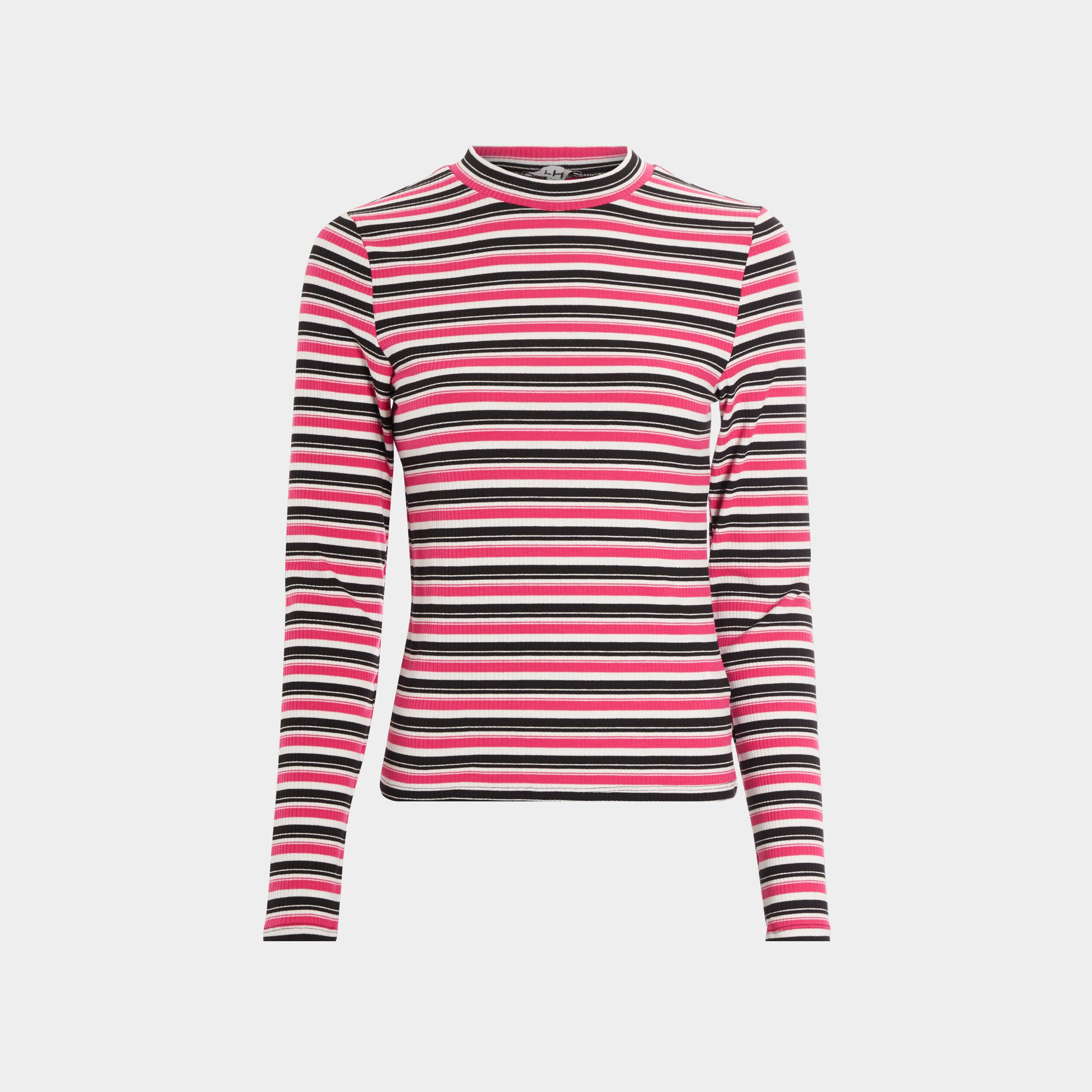 T-shirt manches longues côtelé rose vif femme | La Halle