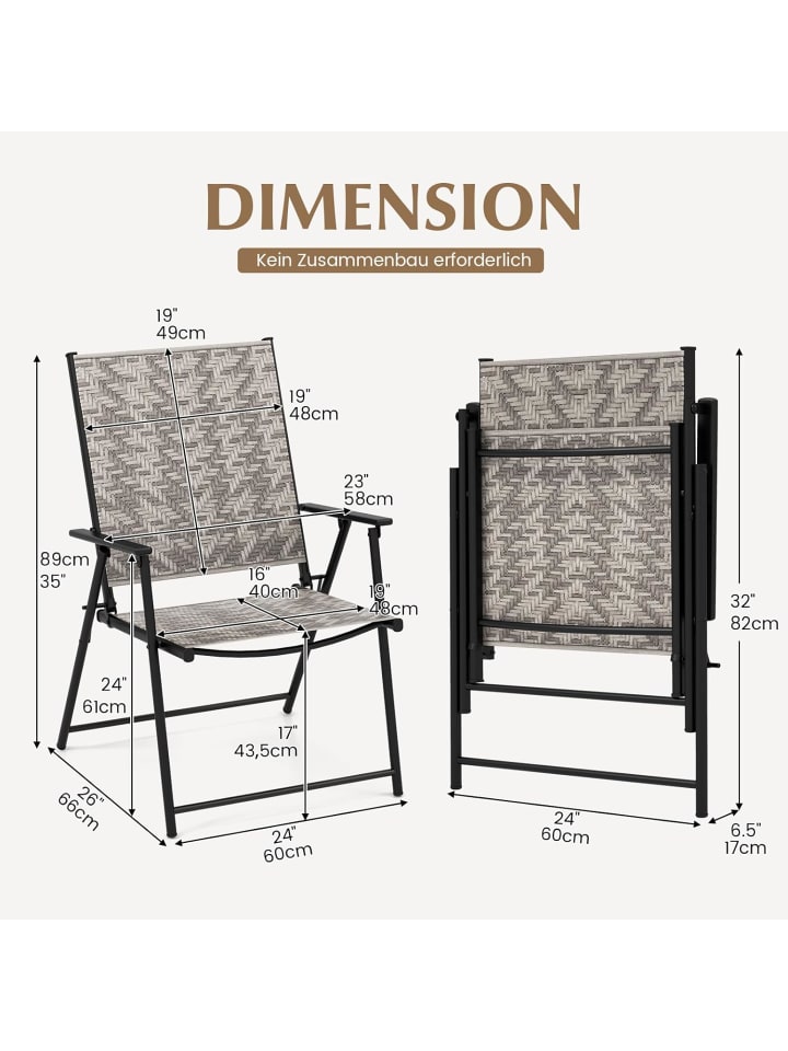 COSTWAY 2er Set Gartenstühle Polyrattan in Grau günstig kaufen onesize