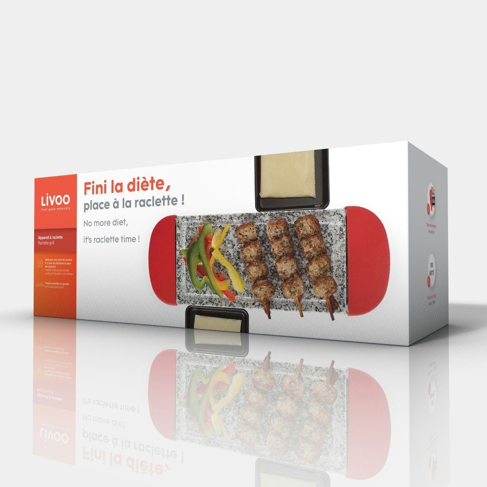 LIVOO Raclette LIVOO 2in1 Raclette Grill für 2 Personen Heißer Stein Raclettegrill