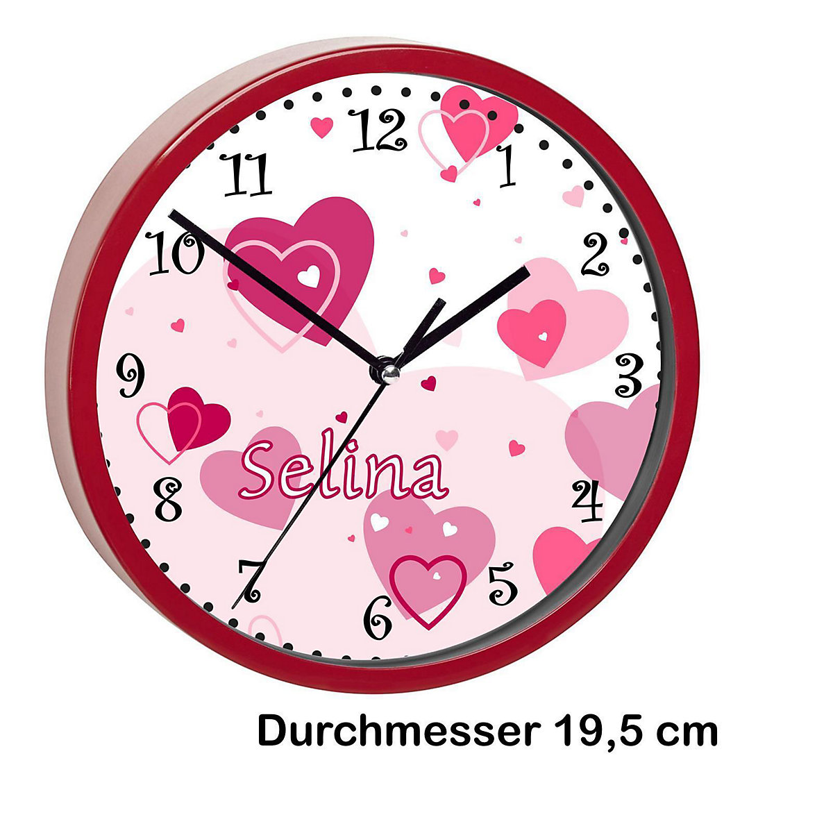 Kinder Wanduhr personalisiert mit Name Herz Rosa