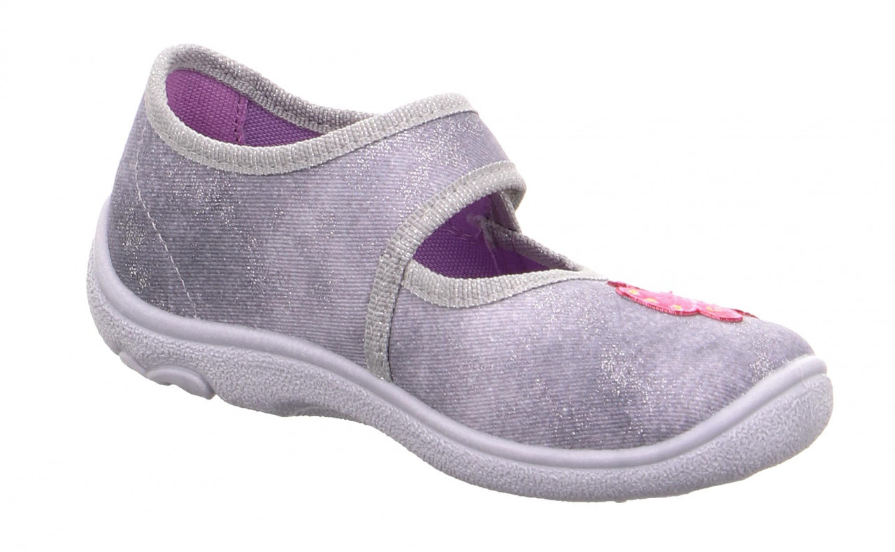 BELINDA - Hellgrau/Pink Hausschuh mit Klettverschluss
