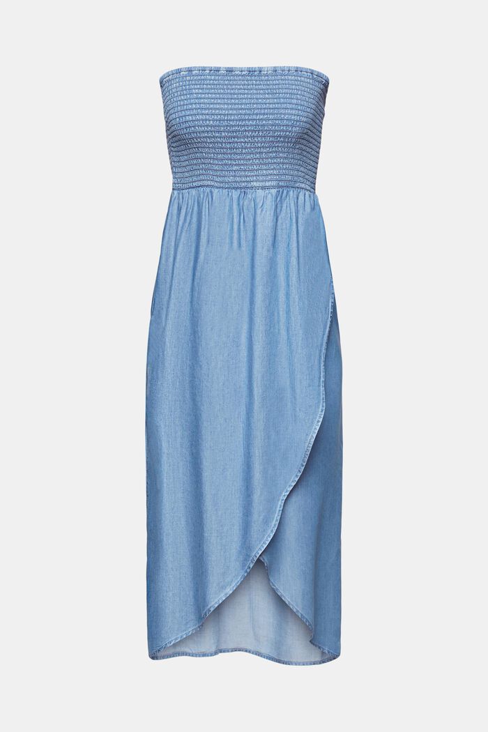 Gesmoktes Schlauchkleid in Denimoptik