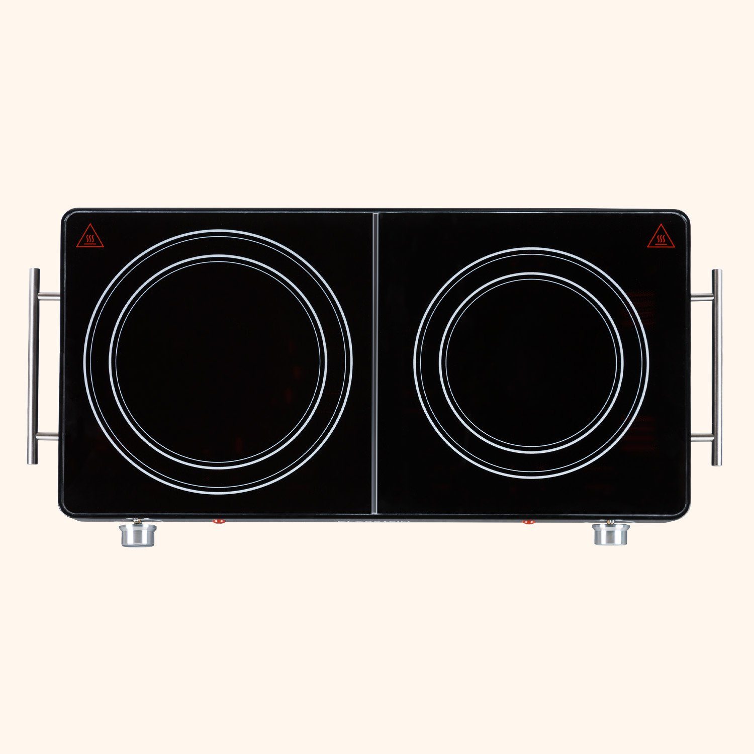 Klarstein Doppelkochplatte VariCook Duo Kochplatte 3000W Edelstahlgehäuse Tragegriffe, Kochplatte 2 Platten Glaskeramik Kochfeld