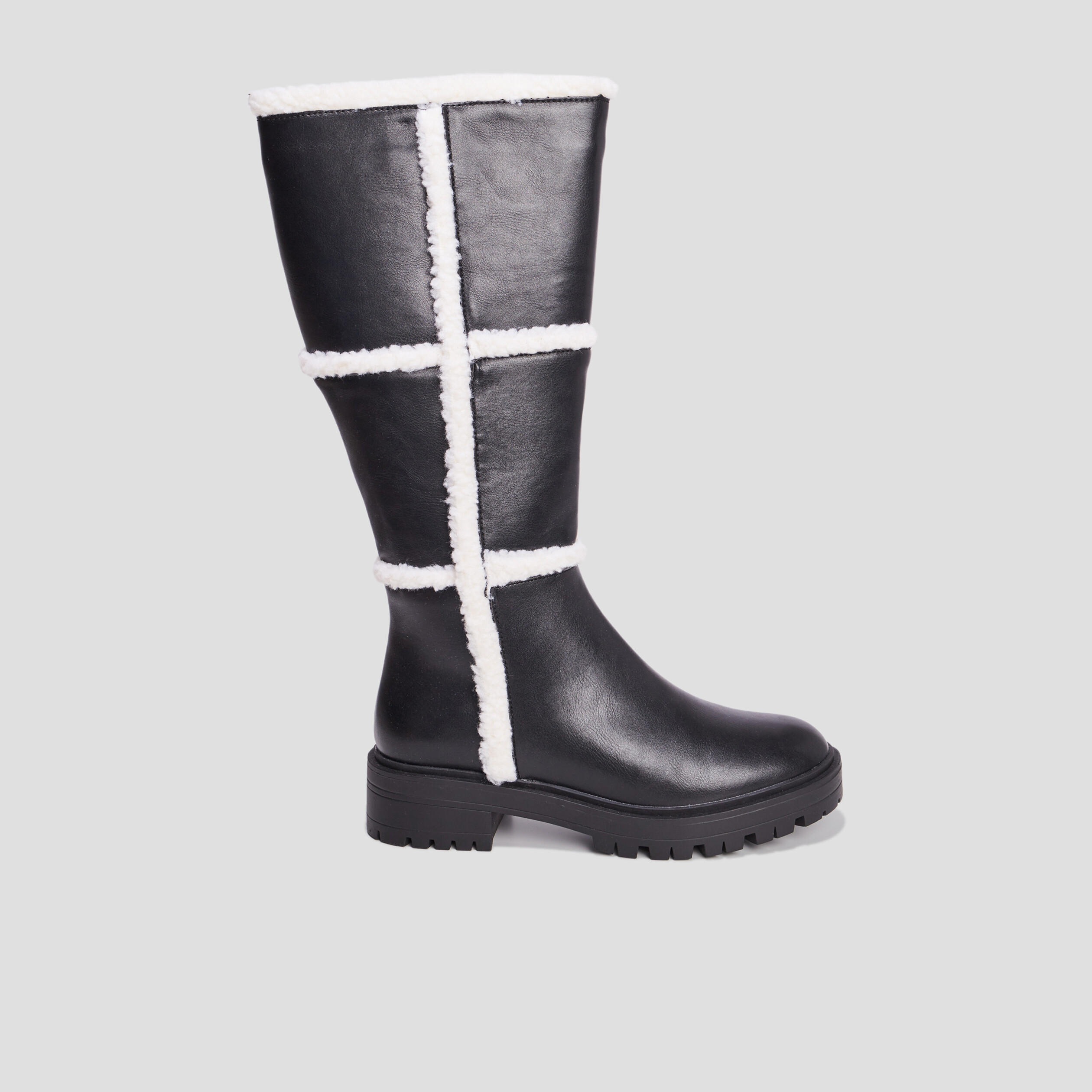 Bottes bandes imitation laine mouton noir femme | La Halle