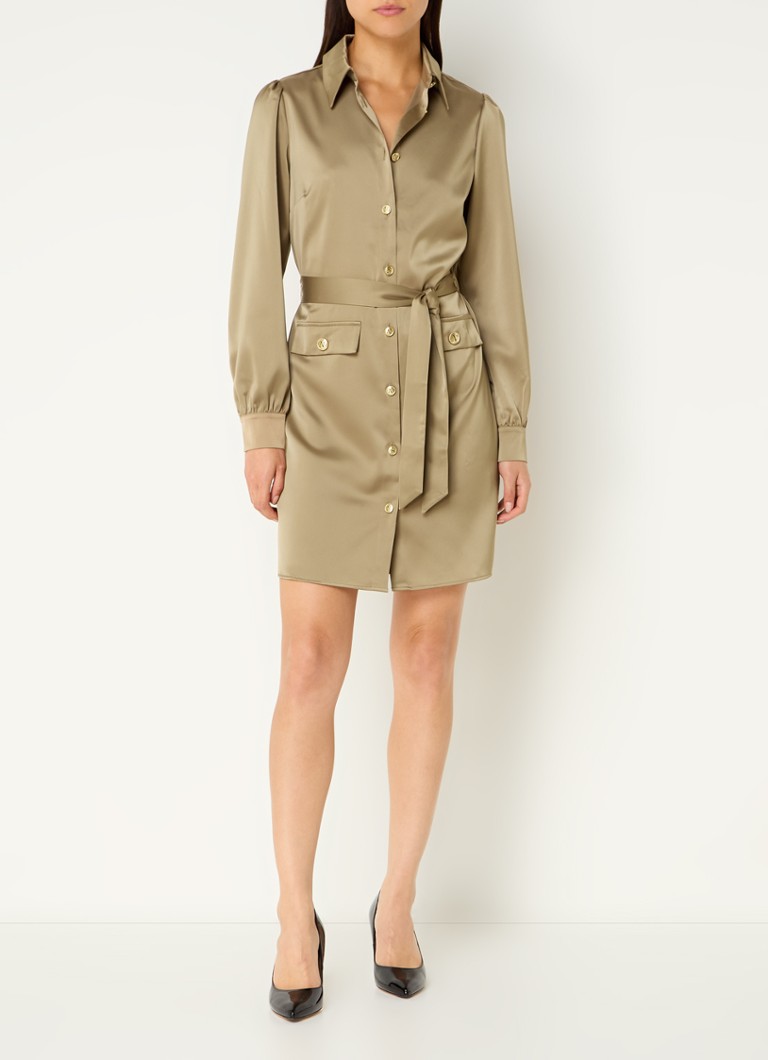 NIKKIE Damascus satin mini blouse dress with tie belt