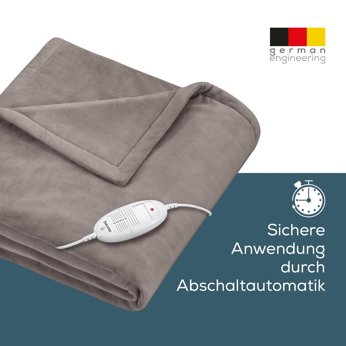 Beurer Wärmezudecke HD 75 Cosy Taupe-Atmungsaktive Heizdecke mit anschmiegsamer Flauschfaser