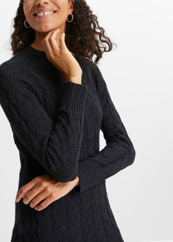 Strickkleid mit Zopfmuster und Reißverschluss