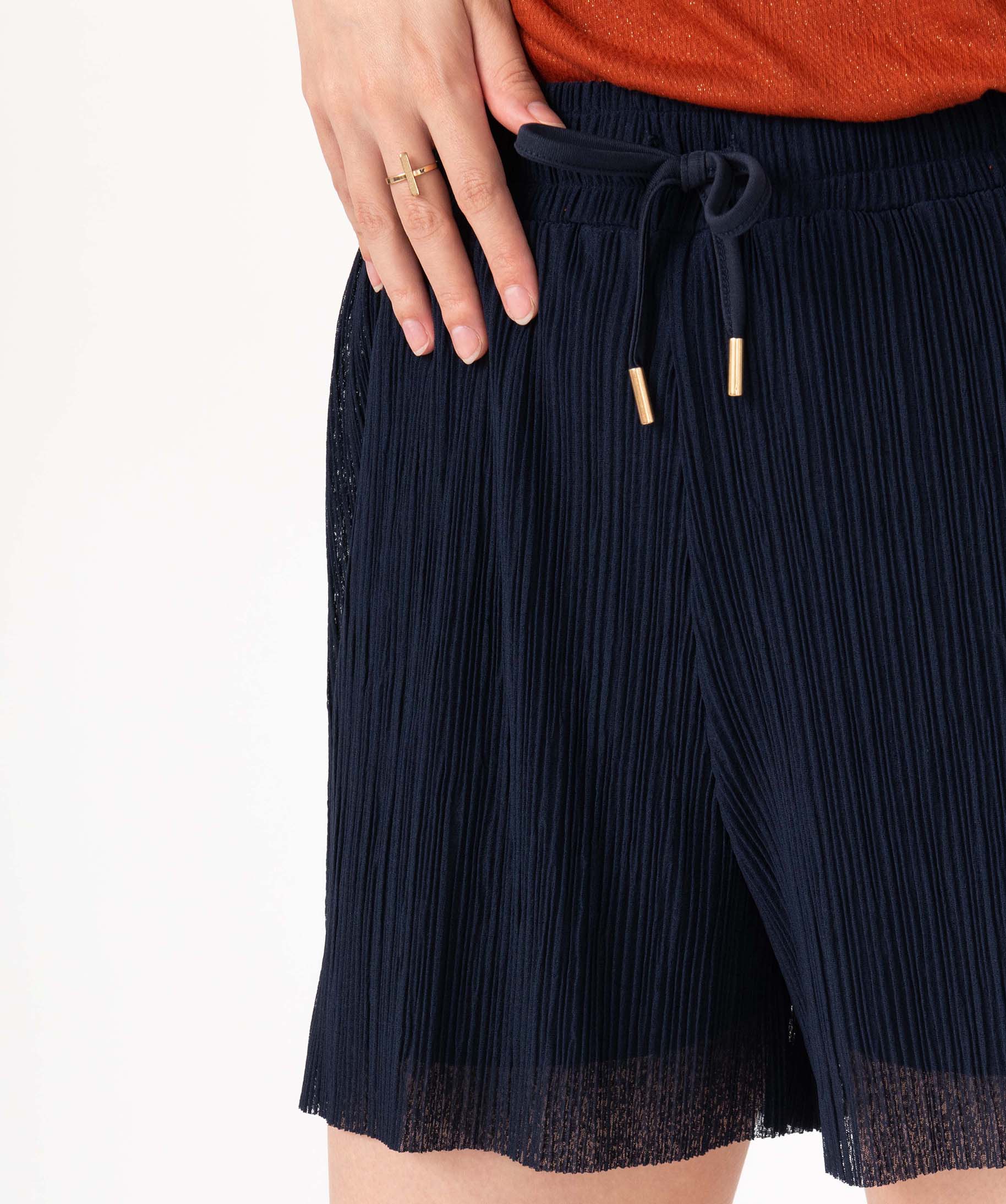 Short ample en maille plissée fluide femme bleu | GEMO