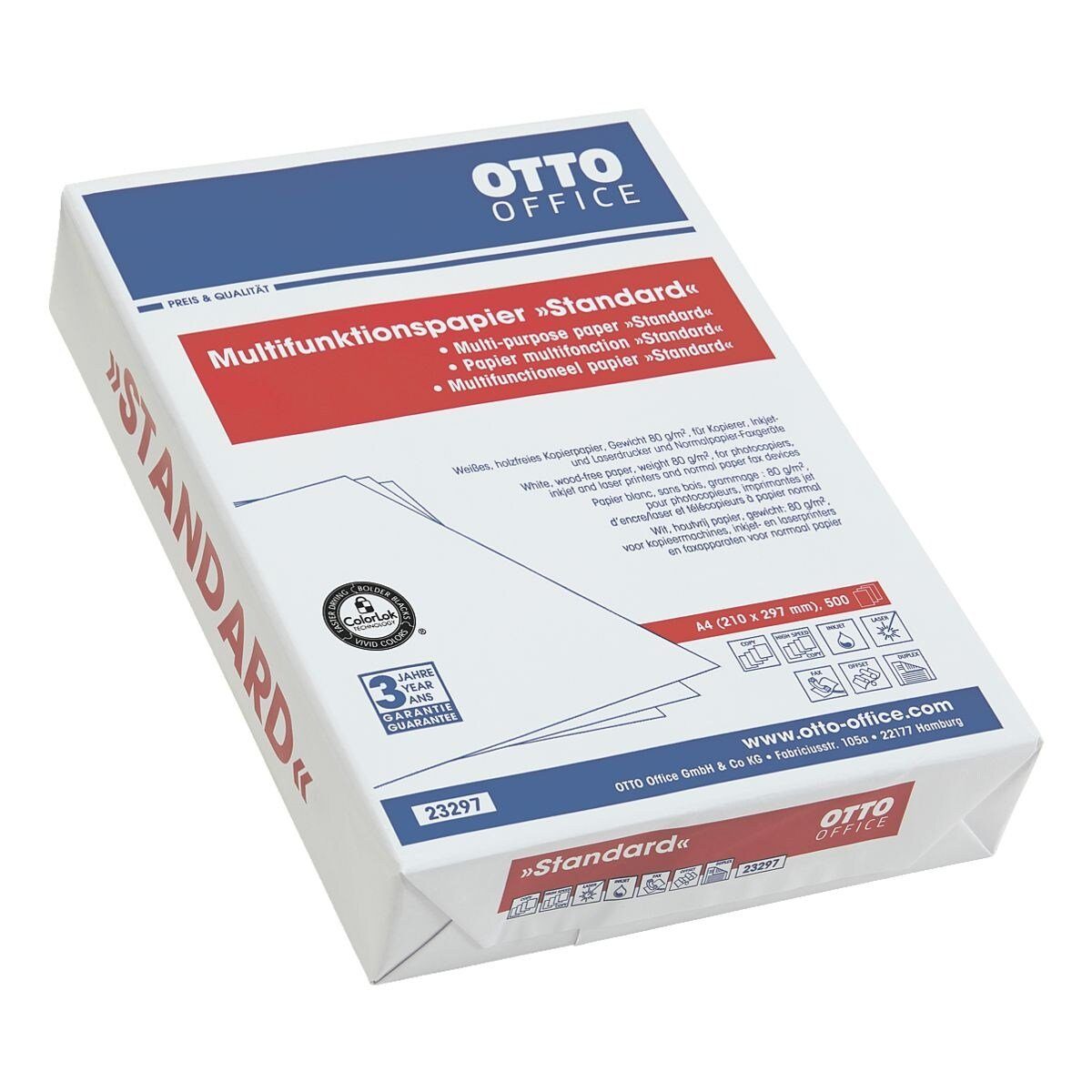 Otto Office Druckerpapier Standard, Format DIN A4, 80 g/m², 161 CIE, 500 Blatt