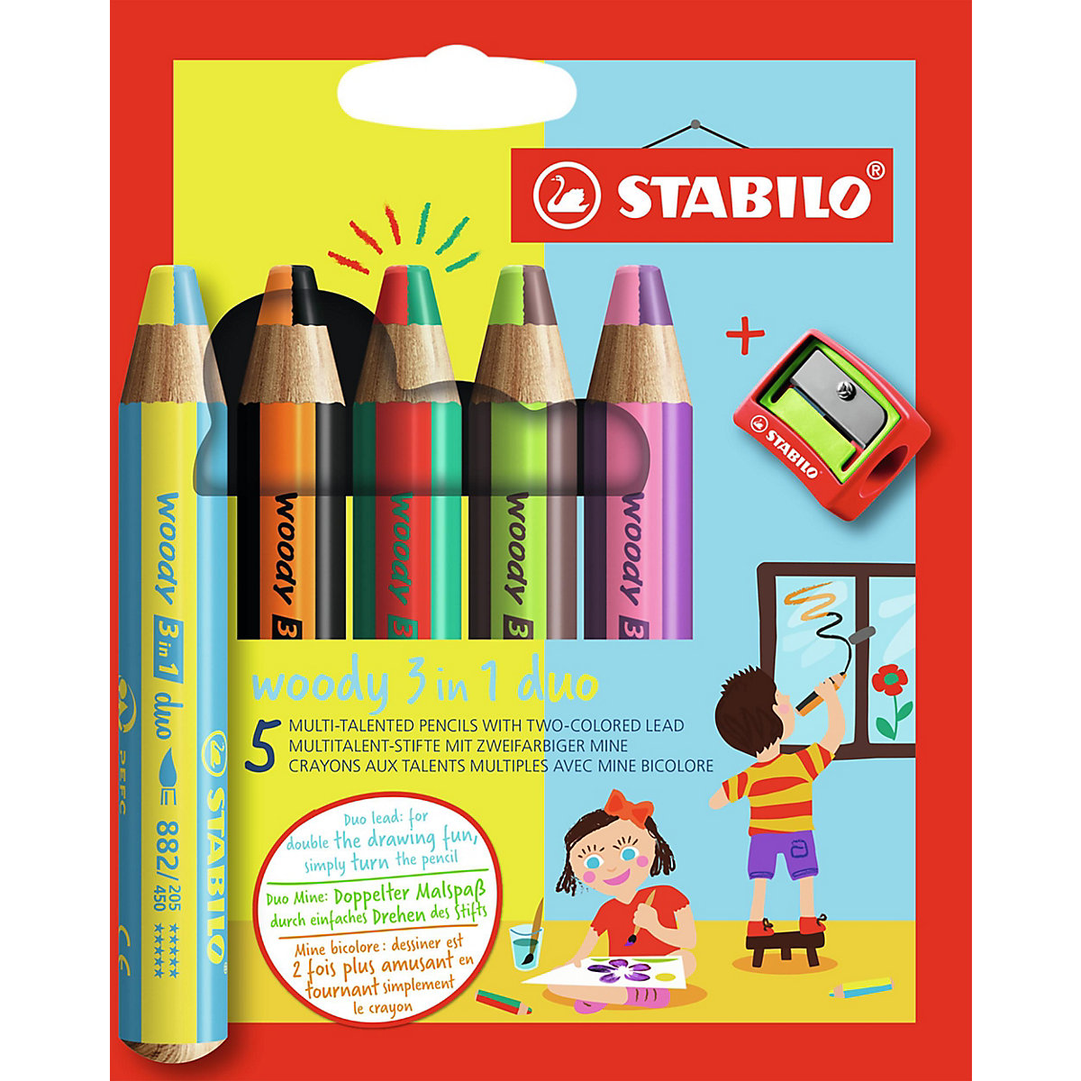 Buntstifte woody 3 in 1 duo, 5 Stifte - 10 Farben, inkl. Spitzer
