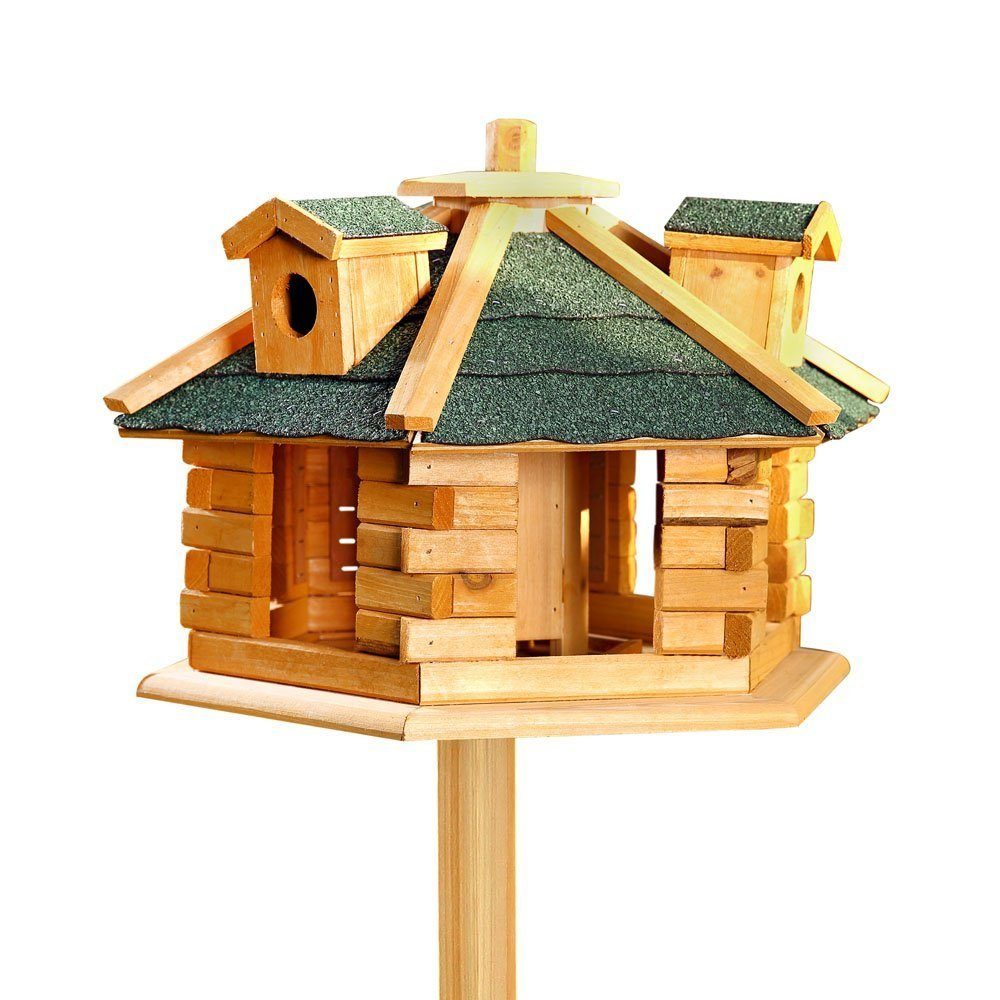 Melko Vogelhaus Vogelfutterhaus Vogelhäuschen Vogelvilla XXL 48 CM in Weiß Schwarz oder Braun Grün Futtersilo Futterhaus, Eine kleine Erhöhung am Rand des Vogelhauses sorgt dafür, dass das Futter nicht herausfällt
