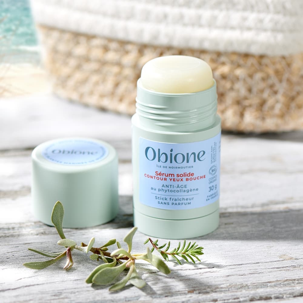 obione Sérum solide Anti-âge Contour yeux et bouche - Stick fraîcheur, sans parfum Hydratant, défatigant, apaisant - Extrait de plantes marines de Noirmoutier