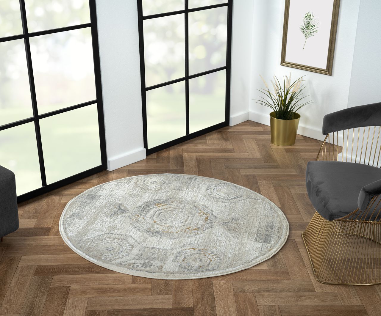 MyFlair Teppich Mabel, 120cm x 120cm, Farbe Beige, rund, Florhöhe 10mm