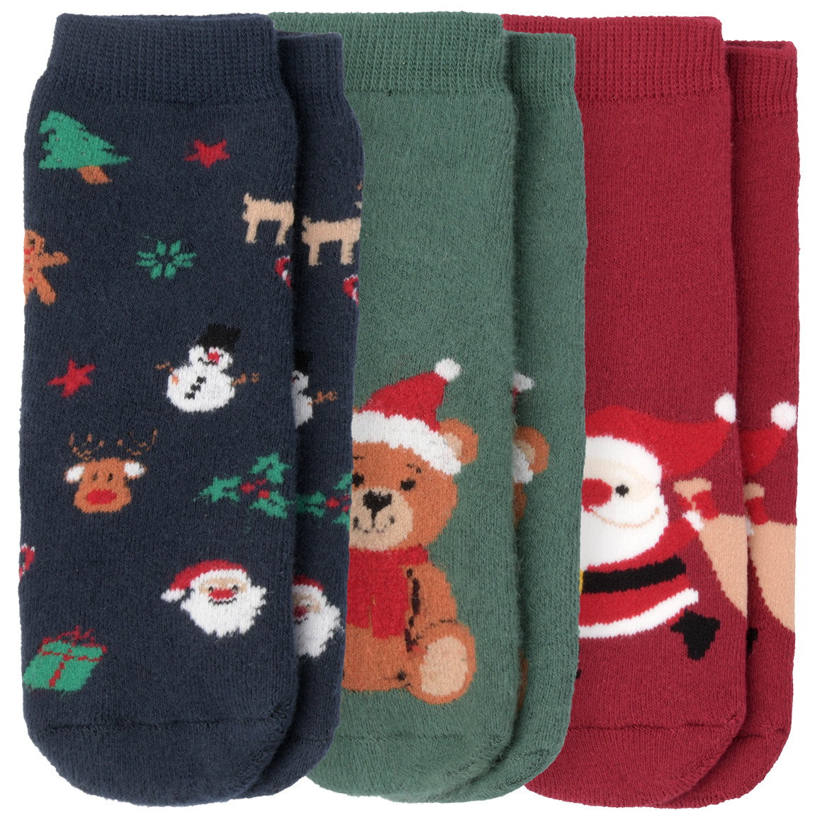 3 Paar Baby Weihnachtssocken im Set dunkelrot / dunkelblau / dunkelgrün