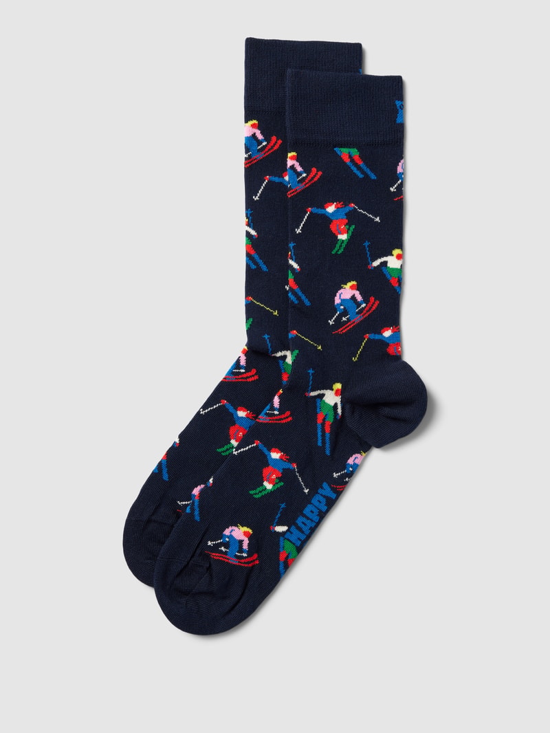 Socken mit Allover-Muster Modell 'Skiing' in dunkelblau