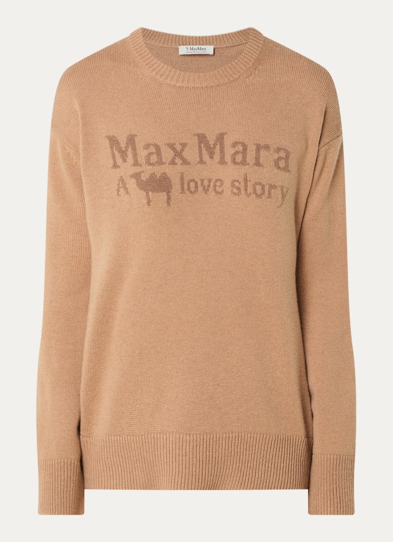 Jemne pletený sveter MaxMara Veronica zo zmesi kašmíru s vpletenou potlačou loga
