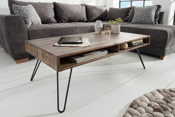 riess-ambiente Couchtisch SCORPION 110cm grau / schwarz, Wohnzimmer · Massivholz · Metall · Hairpin Legs · eckig · Retro