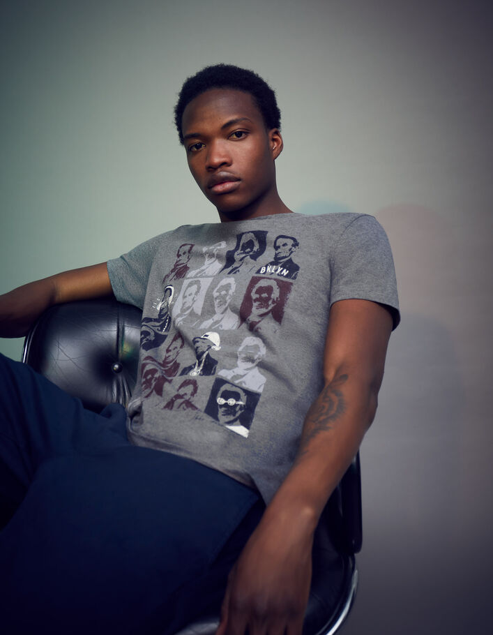 T-shirt gris visuel esprit pop art Homme