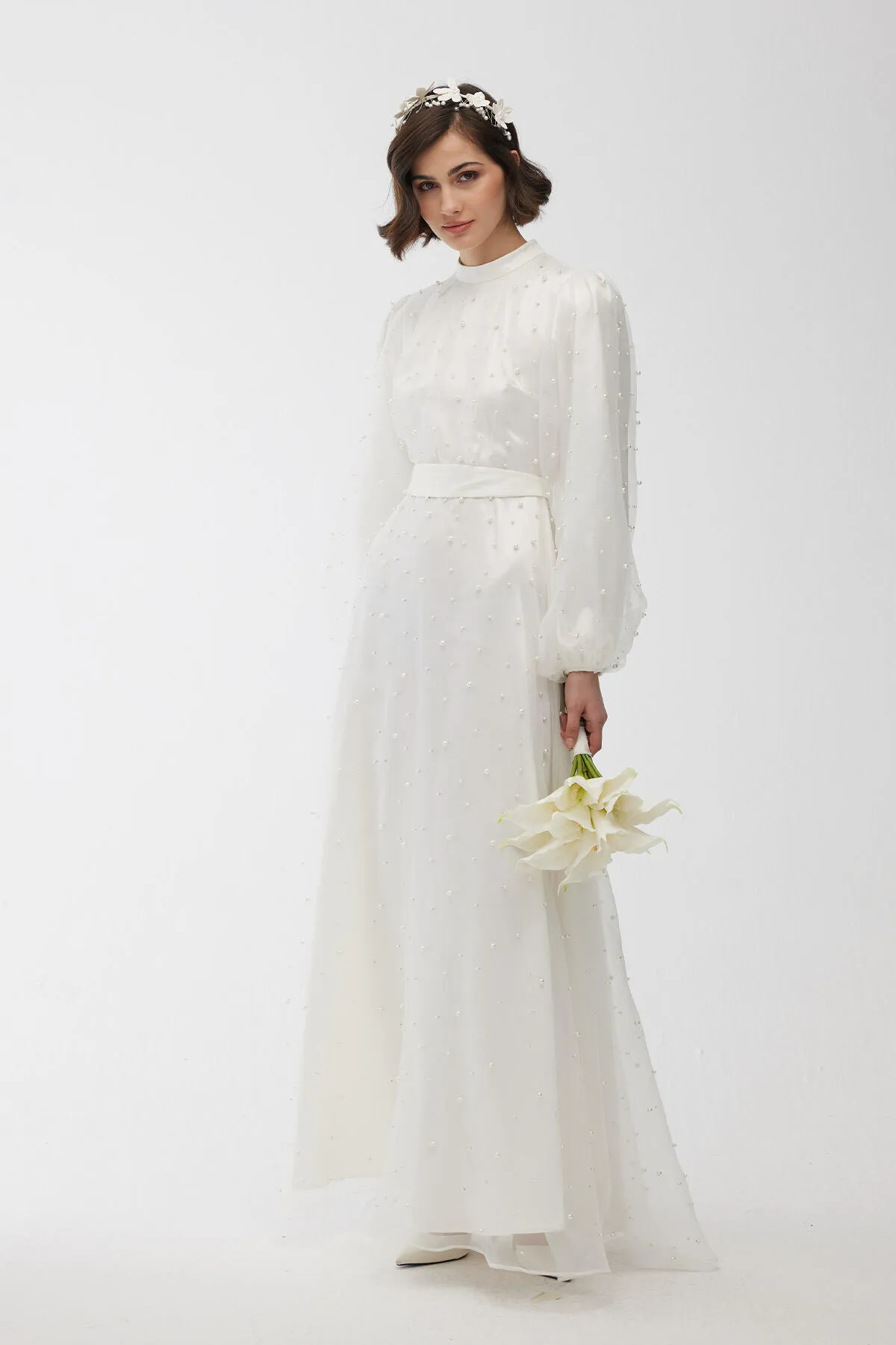 Manuka  Abendkleid mit Tüll und Perlendetails Ecru