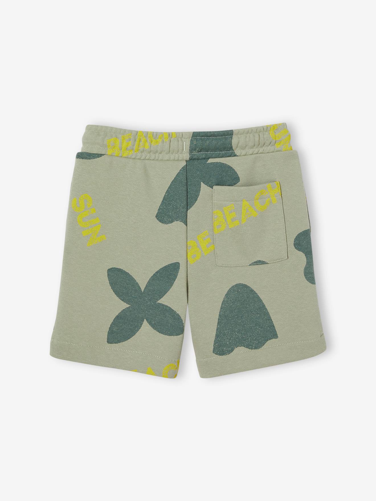 Short en molleton maxi motifs exotiques garçon vert sauge