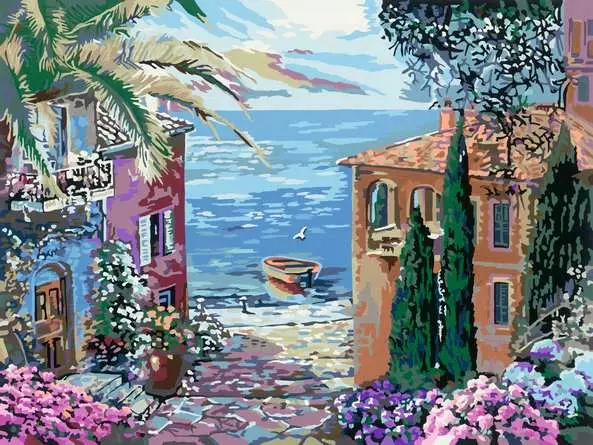 CreArt Leinwand Mediterrane Landschaft - Malen nach Zahlen für Erwachsene